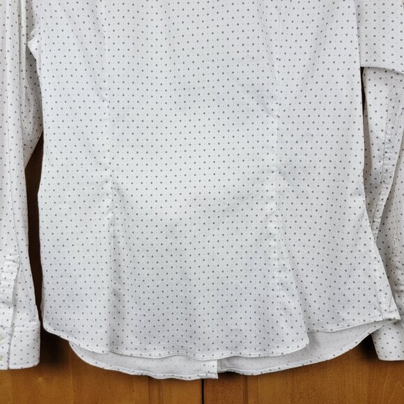 Banana Republic White Navy Dotted Long-Sleeve Tailored Button Down Shirt - 14 - Picture 3 of 10